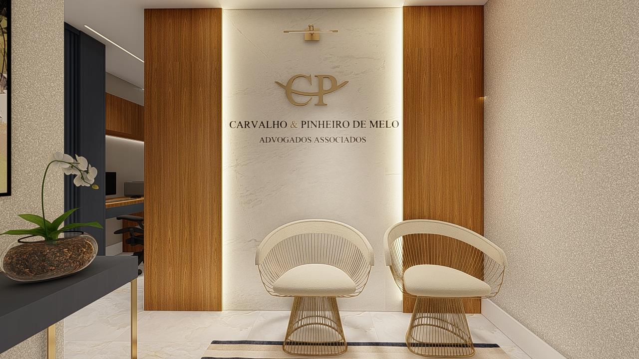 Recepção do escritório Carvalho & Pinheiro de Melo Advogados Associados com a marca centralizada